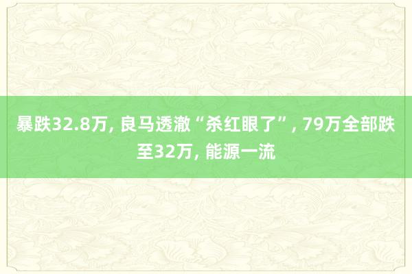 暴跌32.8万, 良马透澈“杀红眼了”, 79万全部跌至32万, 能源一流