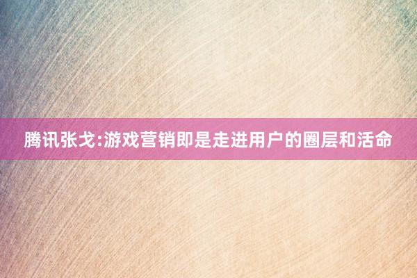 腾讯张戈:游戏营销即是走进用户的圈层和活命